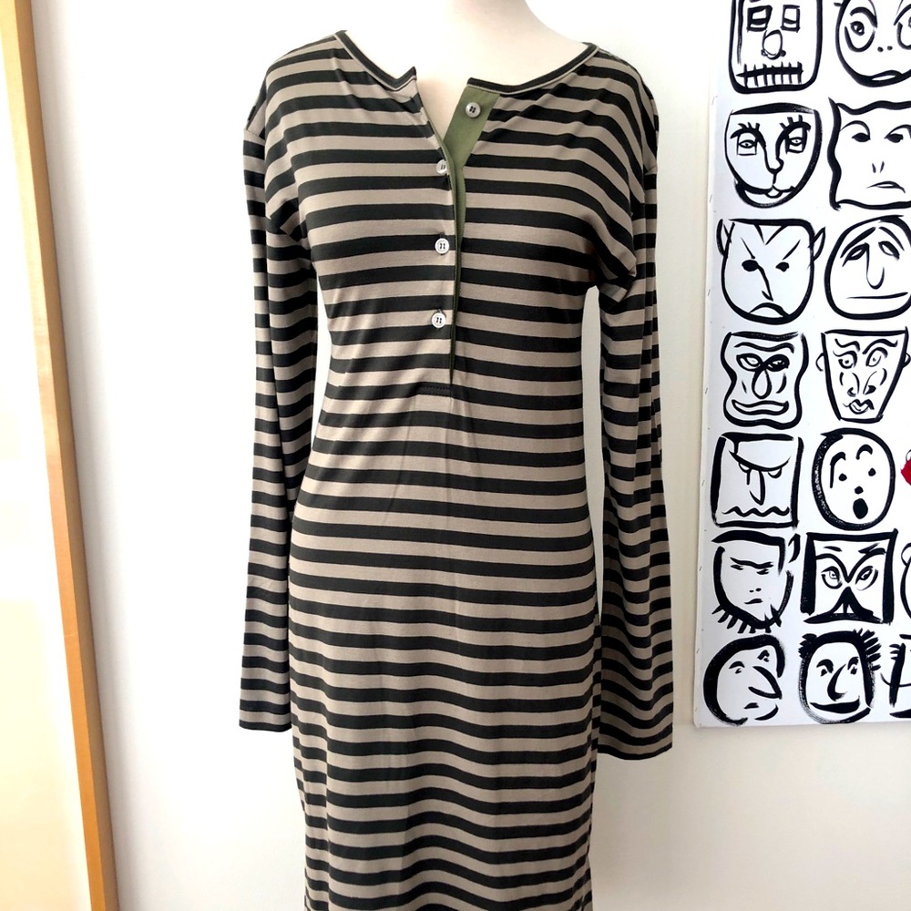Andrea Saletto Dress Midi Striped Long Sleeve Slimming Stretchy Flattering Comfy - Picture 2 of 7